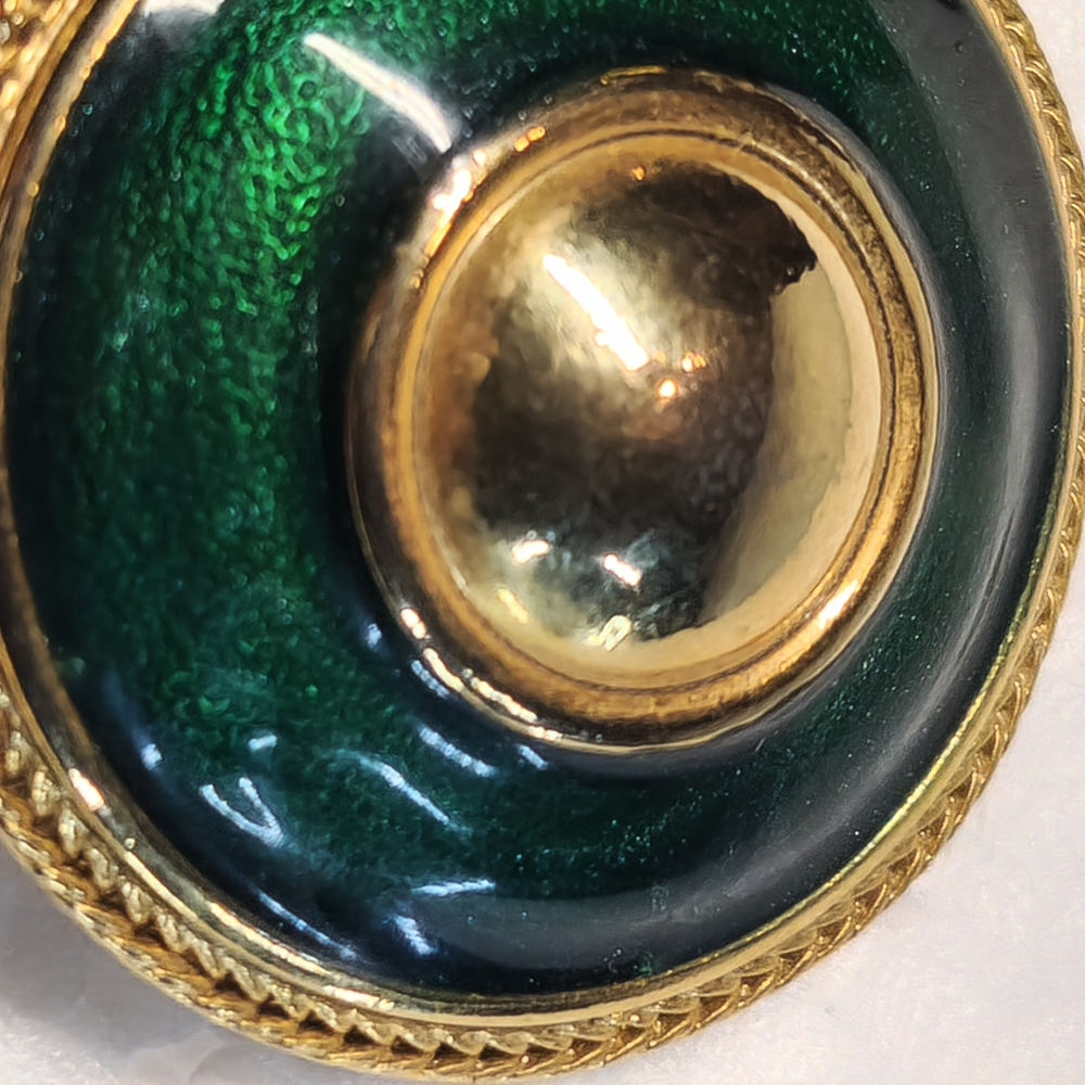 Clip On Vintage Green Gold Enamel Clip On Earrings